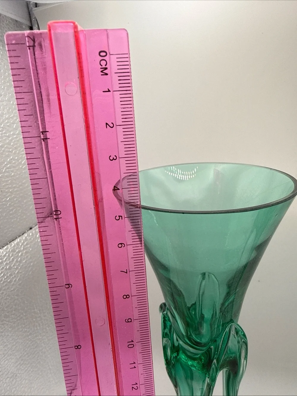 Vintage Set of 2 Green Jozefina Krosno Art Glass Taper Candleholders Hand-Blown